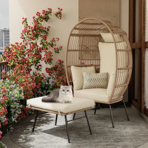 Wicker Egg Chair With Ottoman