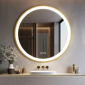 Round LED Gold Frame Bathroom Mirror