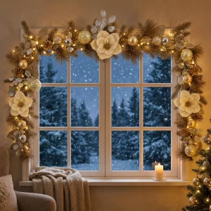 Gold Silver Magnolia Christmas Garland Decor